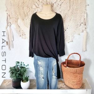 Halston black peep sleeve split tail tunic knit blouse size 2x
